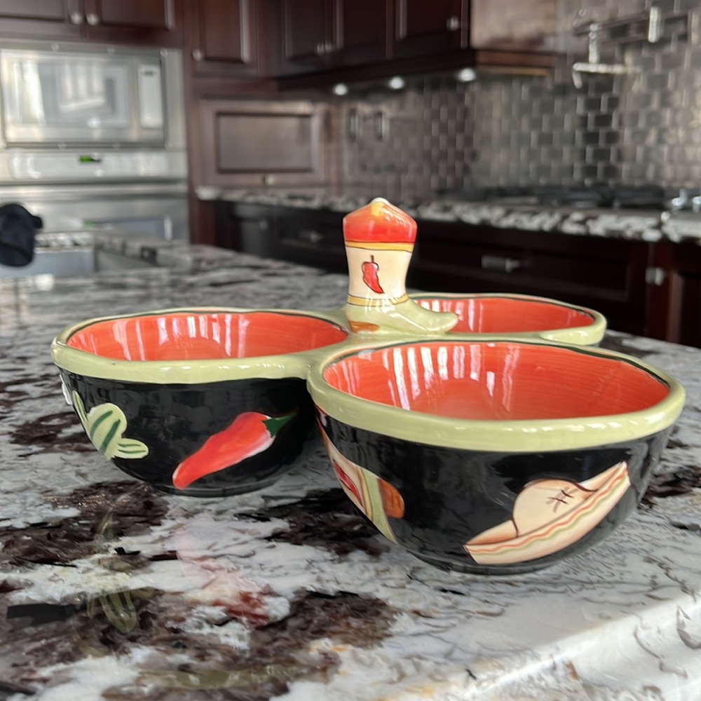 Clay art 3 bowl condiment tray